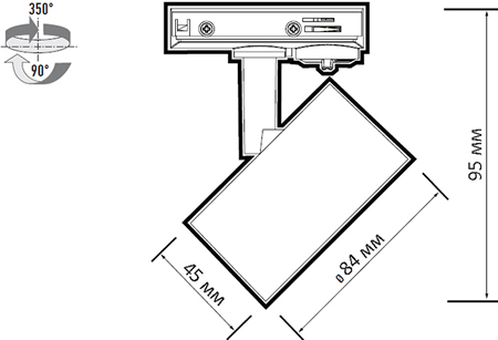 светильник трековый 1-фазный Jazzway PTR 30 GX53 230V IP20 - размеры
