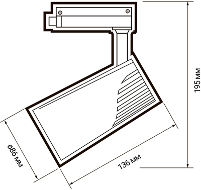 led светильник трековый 1-фазный Jazzway PTR 1732 - размеры
