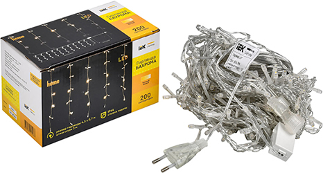led гирлянда-бахрома IEK LGDU301-1-200-L3-T-S-44 - внешний вид + упаковка