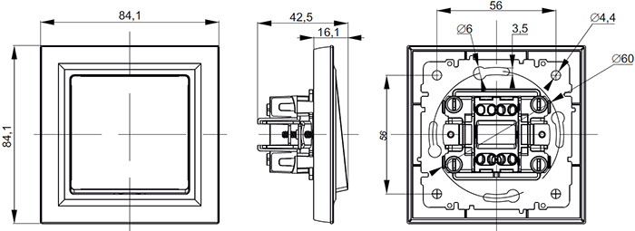 выключатель 1-клавишный IEK Brite с рамкой - размеры